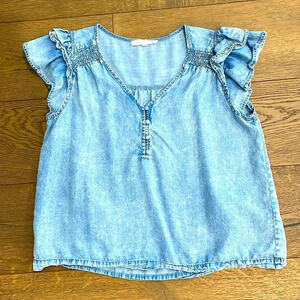 Jane + Delancey Women’s Denim Chambray Blue Casual Flowy Short Sleeve Top Size S